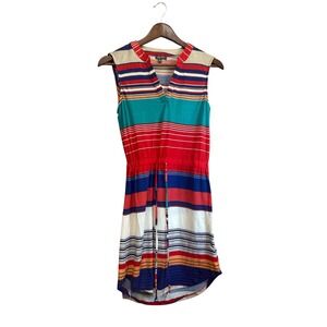 Lily Rose Women Striped V Neck Drawstring Waist‎ Sleeveless Shirt Dress XS
